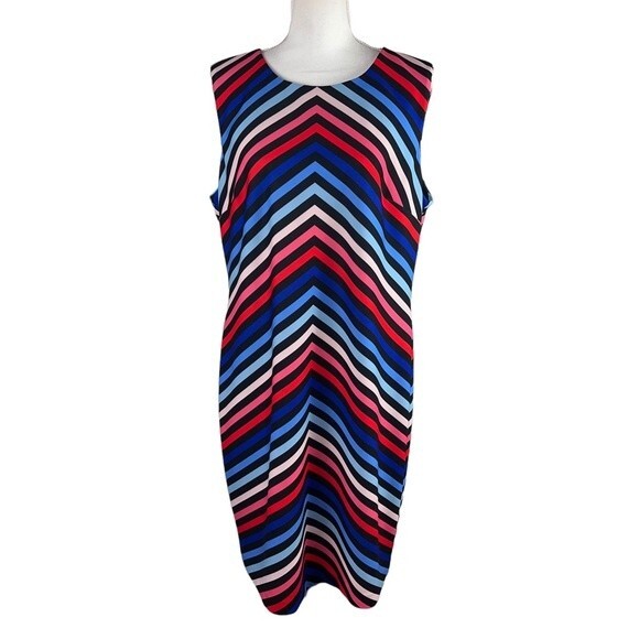 Tommy Hilfiger Sleeveless Dress Size 16 Chevron Colorful Summer Red Blue Summer - Picture 1 of 10